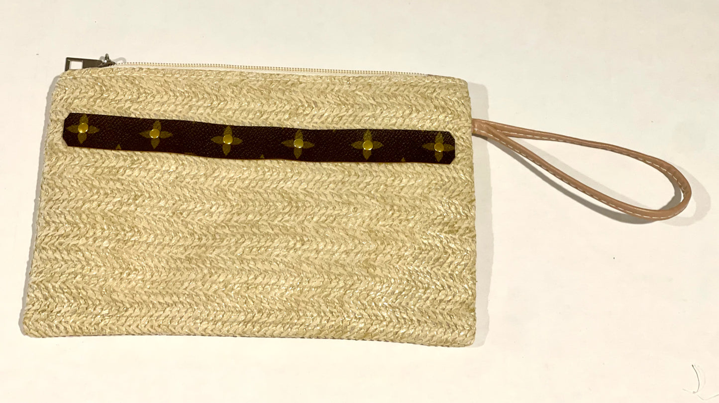 Straw Zipper Pouch Wristlet