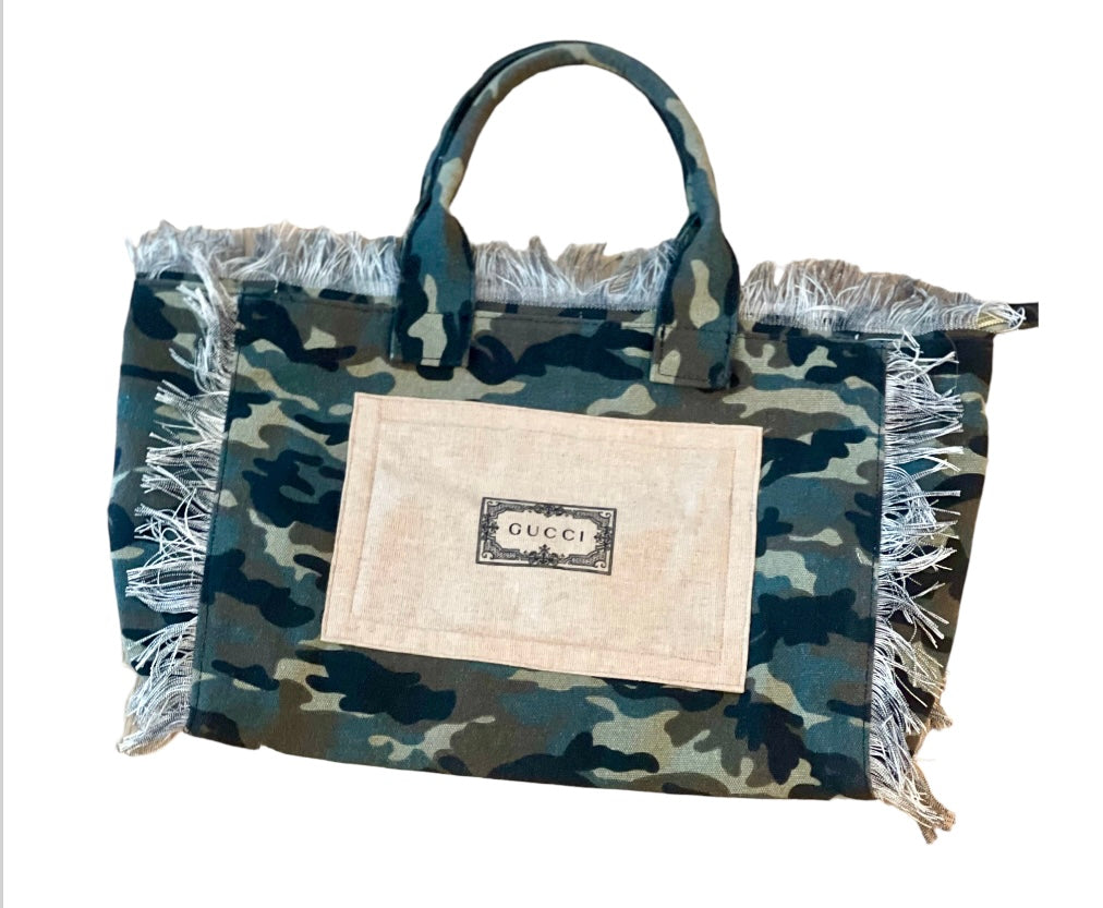 Camo Frayed Tote